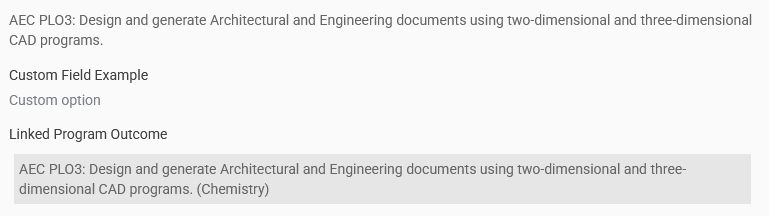 Classic - Student - Linked program displaying on outcomes gadget