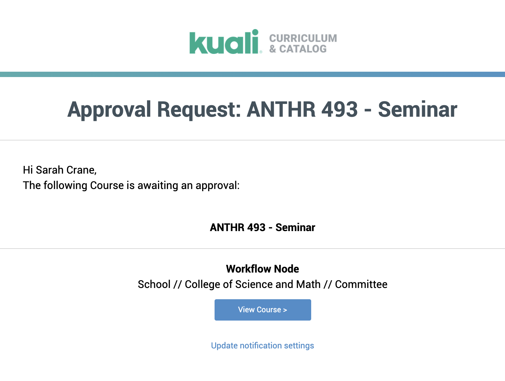 Classic - Student - Approval Request Notification