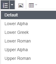Screenshot of the Ordered List options