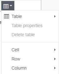Screenshot of the Table options