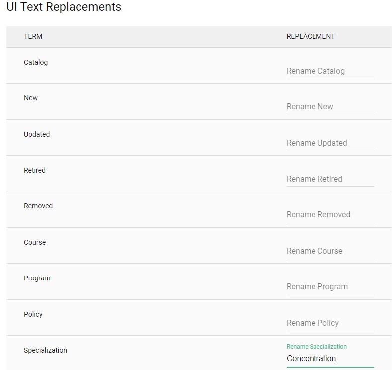 Screenshot of UI Text Replacements