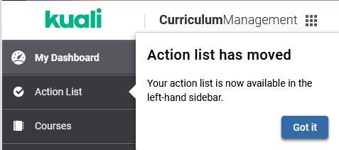 Screenshot of Action List in Navigation