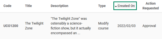 Screenshot of Action List