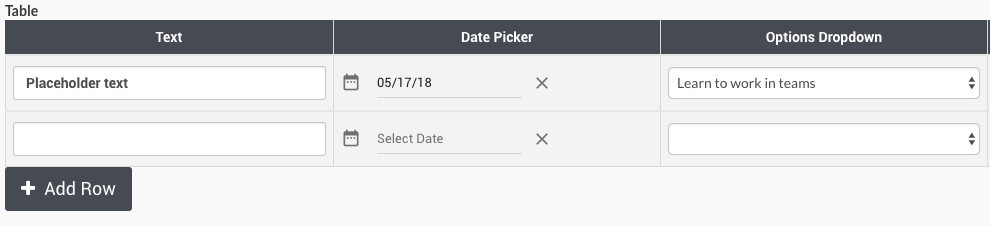 Screenshot of Table field